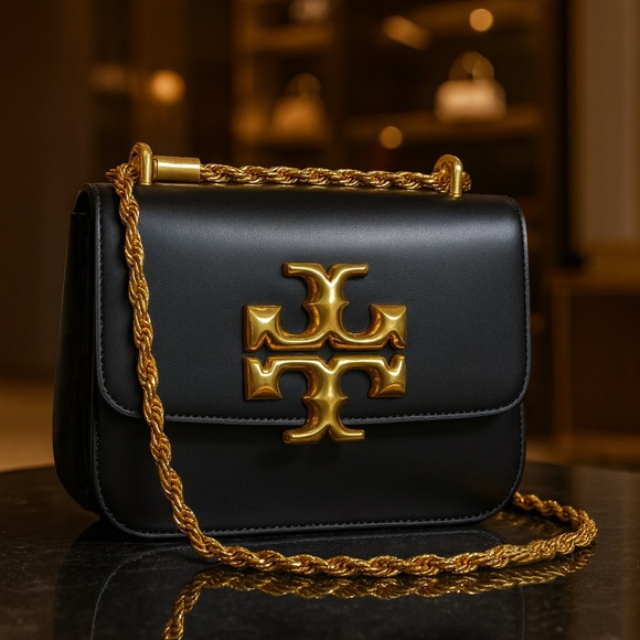 NEW Tory Burch Eleanor Black Leather Small Convertible Shoulder/Crossbody Bag - Picture 1 of 16